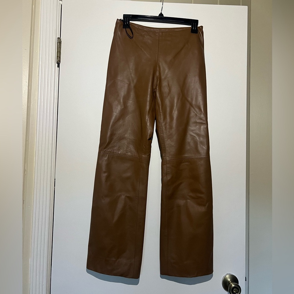 Women's Brown Faux Leather Wide-Leg Pants